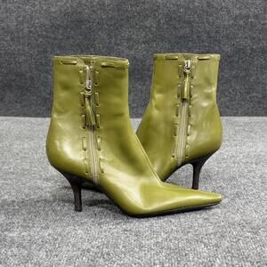 Sergio Rossi Ankle Boots Womens Size 6.5M Green Leather Pointed Toe Tassel Zip